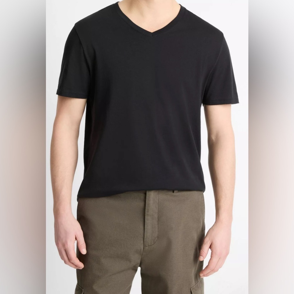Vince Men’s Black Pima Cotton V Neck T Shirt Size M